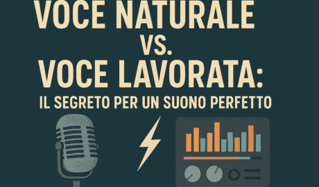 Microfono e onde sonore che rappresentano il contrasto tra voce naturale e voce lavorata.